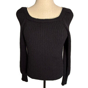 Nanette Lepore Sweater, Sz L, Black w/ Pearl Neckline, Long Sleeves, Square Neck